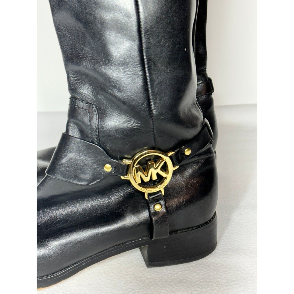 Michael Kors Fulton Harness Boot Black/Mocha Brown Leather Boot sz 7.5 - Picture 2 of 12